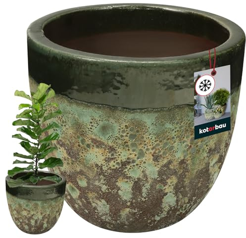 KOTARBAU® Blumenkübel Höhe 26 cm ⌀ 30 cm Blumentopf Grün Keramik Pflanzkübel frostsicher Übertöpfe für draußen Flower Pot Outdoor & Indoor Pflanzkübel innen außen