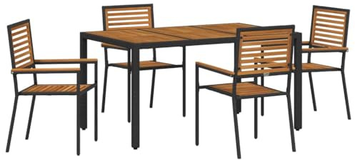 vidaXL Garten-Essgruppe 5-teilig aus schwarzem Poly-Rattan und Akazienholz | 4-Sitzer Outdoor Tisch, perfekt für Patios und Balkone. Möbel für die Terrasse im modernen und rustikalen Design.