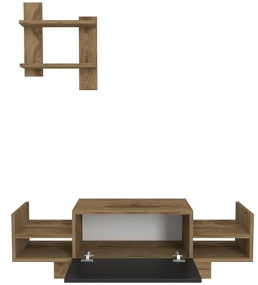DECOROTIKA Bahara 120 cm TV Unit with Open Shelves | Wall Shelf Included | Dropdown Cabinet (Oud and Black)