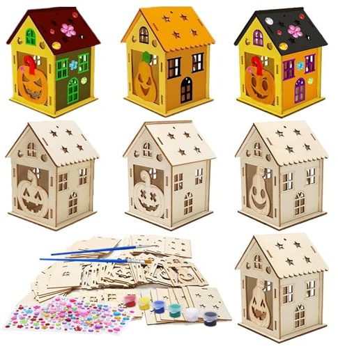 Pellinch DIY Citrouille Maison, Activite Manuelle Halloween Enfant, Bois Citrouille a Peindre, Kit Creatif Enfant, Bois Loisif Créatif Bricolage d'Automne, Jeu Halloweenenfant