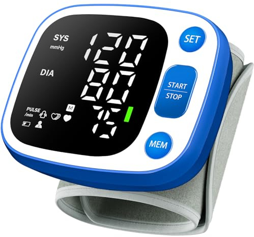 Oklar Blood Pressure Monitors for Home Use Rechargeable Wrist Digital BP Machine Cuff with LED Backlit Display, Voice Broadcast, 240 Memory Storage for 2 Users with Carrying Case, Blue