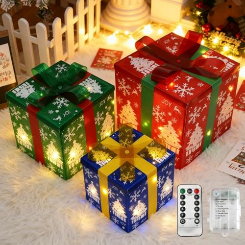 LED Geschenkboxen Weihnachten, Beleuchtung Weihnachtsdeko Innen mit Fernbedienung und Timer, 8 Leuchtmodus weihnachtsdeko Outdoor für Weihnachtsbaum Fensterbank, Garten, Party
