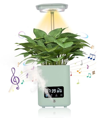 Multifunctional Intelligent Flower Pot,Indoor Desktop Green Hydroponics Planting Flowerpot with Bluetooth Speaker,Adjustable Plants LEDGrow Light,humidifier, Air Purification,Desk lamp