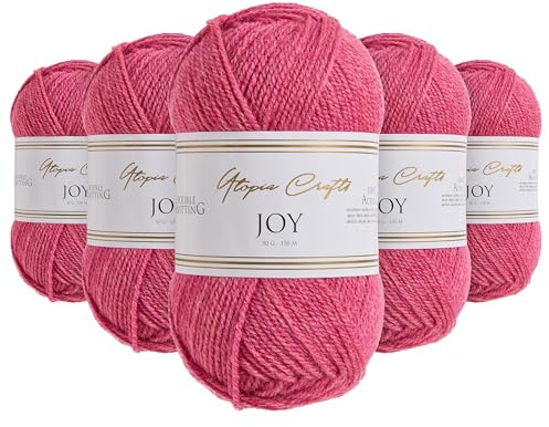 Utopia Crafts JOY, DK Acrylgarn 100% zum Stricken & Häkeln, Nadelstärke 4 mm, 5er-Pack à 50g, OEKO-TEX Standard 100, Mütze, Schal, Decke, Amigurumi, Rosa
