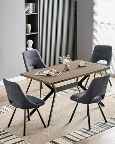 LEWE Essgruppen Rechteckig Esstisch aus Holz mit 4 Drehbare Stühlen | 140 x 80cm Esstisch mit Gepolsterte Esszimmerstühle, Drehbar 360°,Breitere Sitzfläche, für Küche Esszimmer und Wohnzimmer