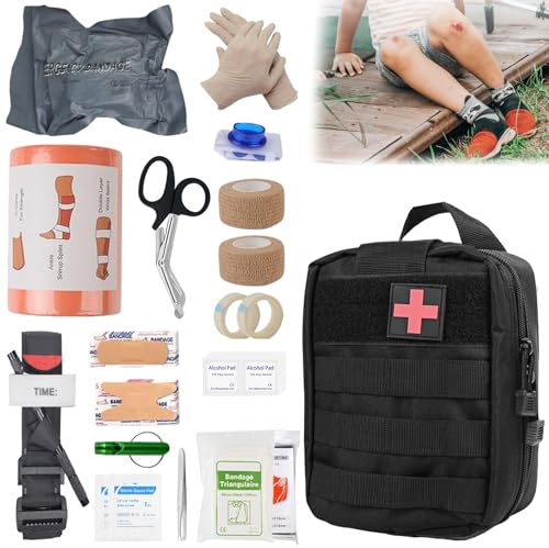 Erste Hilfe Set Outdoor, 51 Stück Erste Hilfe Trauma Set, Medizinische Taktische Tasche, First Aid Kit Military für Camping, Auto, Abenteuer, Jagd, Wandern, Zuhause