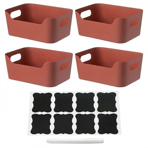 XAHMBSS 4 Stück Aufbewahrungsboxen mit Griff,Niedrigeren Vorderseite Aufbewahrungskorb,Aufbewahrungsbox Kunststoff für Küche und Bad,Regal Schrank Organizer Boxen (Rot)