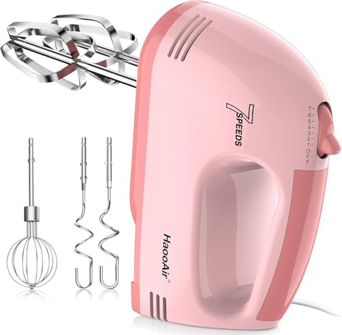 Electric Kitchen Mixer, Small 7-Speed Mixer, Dishwasher-Safe 304 Accessories (1 Whisk, 2 Dough Hooks, 2 Beaters), Mixes various ingredients, for both beginners and bakers(Pink)