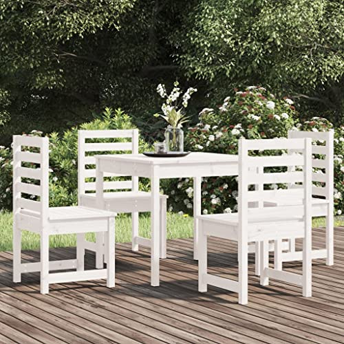 FWIKDUN Klassische Gartengarnitur aus Holz für Außenbereich, 5-TLG. Essgruppe für Terrasse Garten Balkon aus Kiefernholz in Weiß, Massive Kiefernholz Gartenmöbel Essgarnitur, Massivholz