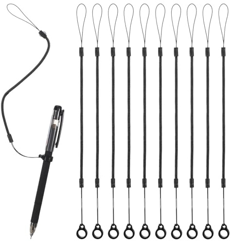 RAHHLIZS 4 PCS Elastic Pen Lanyard Pen Leash with Silicone Ring | Retractable Spring Coil Strap Lanyard Tether for Tethering Drawing Pens with Anti-Lost Loops