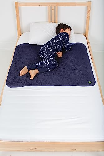 PeapodMats Bedwetting Waterproof Bed Mat, Reusable 3x3 Navy Blue | Washable reusable bed mat for bedwetting, incontinence, kids, adults, pets, and mattress protection