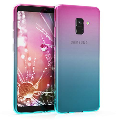 kwmobile Case kompatibel mit Samsung Galaxy A8 (2018) - Hülle Handy - Handyhülle Zwei Farben Pink Blau Transparent