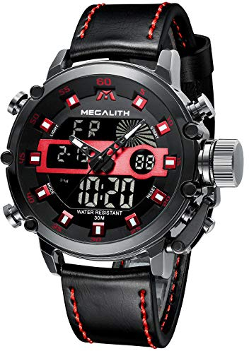 MEGALITH Orologio Uomo Militare Digitale Sportivo Orologio da Polso Quadrante Grande LED Orologi Analogico Digitali Impermeabile Allarme Cronometro Calendario - Nero Rosso