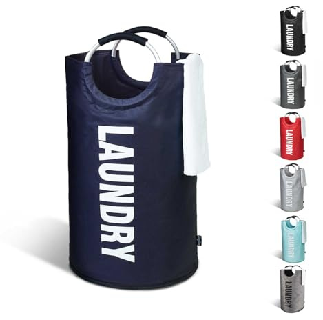 KEPLIN Collapsible Large Laundry Basket - Dark Blue, 82 L, Foldable Hamper Basket, Easy to Carry Washing Bag for Laundry, Clothes Hamper for Kids Bedroom, Bathroom, Nursery, Utility Room