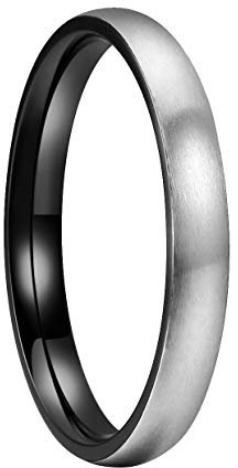 Mabohity Ring Herren/Damen Matt Gebürsteter Titan-Ring Titanium 3mm Breit Gewölbt Ehering Verlobungsring Freundschaftsring Hochzeit Band, Schwarz Silber, Größe 67