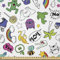 ABAKUHAUS Emoji Stoff als Meterware, Bunte 80er Comic Set, ausdehnbar mit Elestan für Heimwerkarbeiten und Näharbeiten, 2Meters, Mehrfarbig Grün