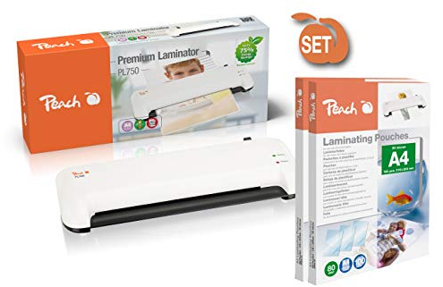 Peach Laminiergerät A4 - inkl. 210 gratis Laminierfolien - doppelt so schnell startklar als andere - laminiert mehr als 1,5 Seiten A4 pro Minute - geeignet für alle handelsüblichen Folien - PL750