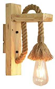 RUIBO Lámpara de pared LED industrial Aplique Cuerda de cáñamo de madera Lámparas de pared decorativas para cafetería Accesorio de iluminación del hotel Base E27 Bombilla no incluidas