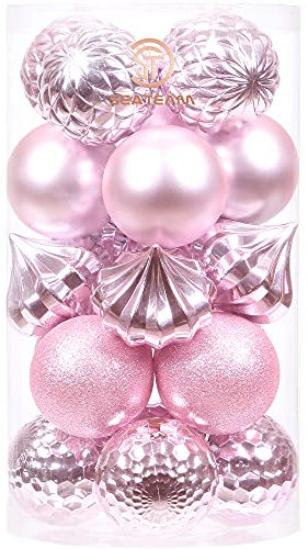 Sea Team 21-Pack Christmas Ball Ornaments with Strings, 80mm/3.15 Large Size Baubles, Shatterproof Plastic Christmas Bulbs, Hanging Decorations for Xmas Tree, Holiday, Wedding, Party, Pink