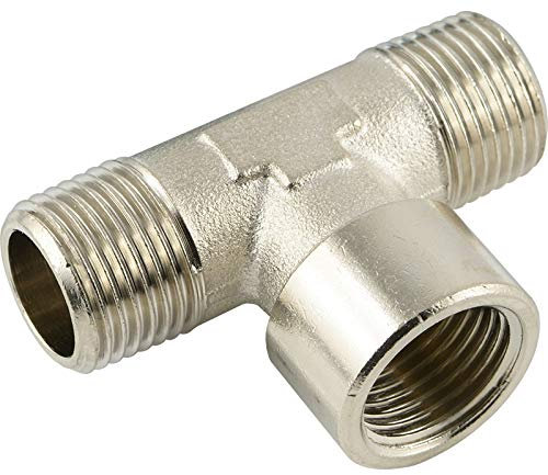 Fittingteile - T-Stück Verteiler Messing vernickelt Druckluft Wasser Sanitär (Ausführung: Außen x Innen x Außengewinde - Gewindegröße: G 3/8)