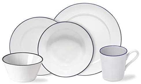 Costa Nova, Beja colección, Vajilla elegante, gres, Juego de vajilla completa 5 piezas, 1 persona, blanco y azul,
