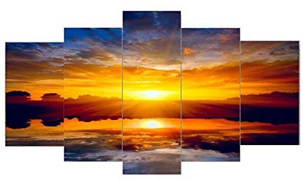 MPPSU Landschaft-Poster-Sonnenuntergang-Skyrim Wanddekoration Wohnzimmer Leinwandbild Jugendzimmer Poster Set Modern 5 Teiliges Wandbild Bedroom Decor XXL Bilder Mit Rahmen 100 * 50cm