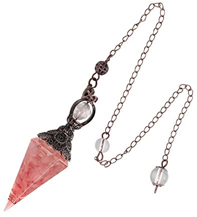 Lovionus89 Pendolo di cristallo curativo per la divinazione, Wicca ruta, resina spirituale equilibrata, ciondolo a punto, quarzo rosa