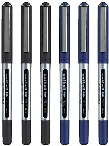 Uni-ball Eye Micro Ub-150 Gel Ink Pen - 0.5 mm - Pack of 6-3 x Black, 3 x Blue