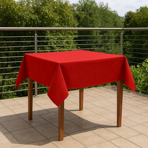 Premium Tischdecke Teflon beschichtet - Tischtuch, Outdoortischdecke, Gartentischdecke, Garten, Terrasse, Outdoor, Wetterfest, Schmutzabweisend, Wasserabweisend (130x130 cm, Rot)