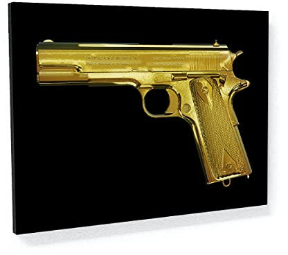 Sense Canvas Kunstdruck auf Leinwand, Motiv: Goldpistole, 1911, Militär, Waffe, Armee, USA, Heimdekoration, Poster, Gemälde, klein, 40,6 x 30,5 cm