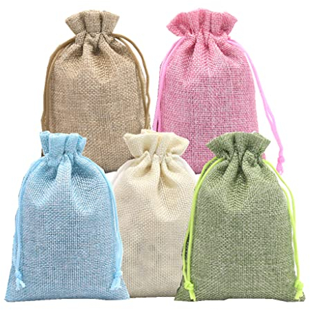 NBFBA Jutesäckchen 25 Stücke StoffsäCkchen Mit Zugband Kleine Beutel, 10x14cm Bunte Jutesäckchen für Schmuck Gastgeschenke und DIY Handwerk, Weihnachtskalender Tüten 5 Farben