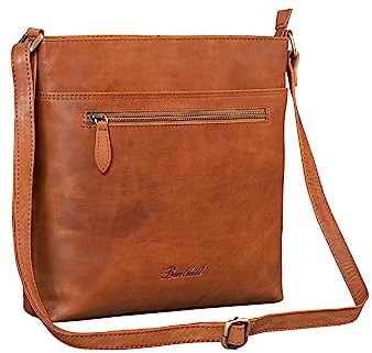Benthill Damen Umhängetasche Leder - Tasche aus echtem Rindsleder - Handtasche mit Reißverschluss - Schultertasche/Ledertasche - Vintage Shopper, Farbe:Braun