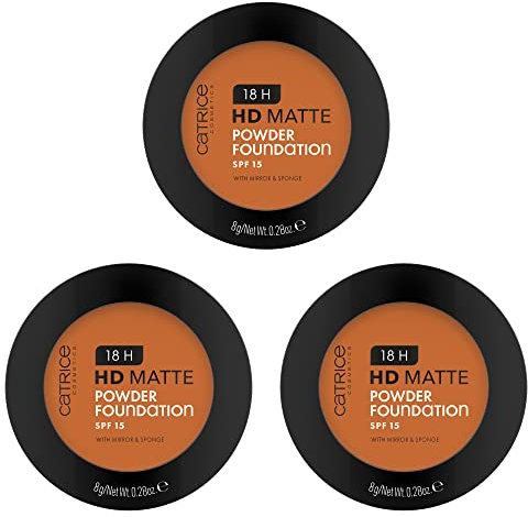 Catrice 18H HD Matte Powder Foundation, Nr. 080W, Nude, langanhaltend, mattierend, matt, für unreine Haut, vegan, ölfrei, UVA- und UVB-Filter + SPF 15, ohne Parfüm, 3er Pack (3x8g)