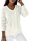 Achinel Cozy Sweater Womens Cable Knit Jumper V Neck Pullover Knitwear Casual Knitted Sweaters Tops White M