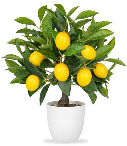 Oairse Künstliche Topfpflanzen, 39,9 cm, künstlicher Zitronenbaum, Zitrusbaum mit weißem Topf, Kunstpflanzen für Zuhause, Büro, Wohnzimmertisch, Schreibtisch