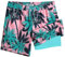 MaaMgic Homme Short de Bain 2 en 1 à séchage Rapide avec Doublure | Séchage Rapide Short de Natation décontracté Boardshorts avec Pantalon intérieur et Poche,Vert Coco Rose,L