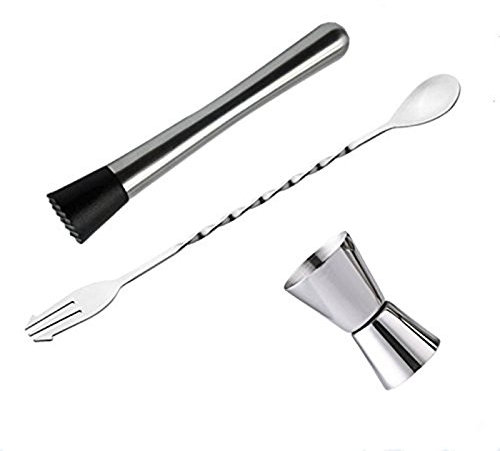 Muddler aus Stahl, Messlöffel, Set Jigger, Bar-Werkzeug-Set für Bar Wein Drink Shaker