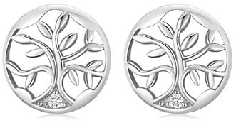 Piercing Oreille Argent 925, Boucles Doreilles Argent Arbre de Vie Rond et Creux Cadeau de Fête des Mères 11.5x11.5mm
