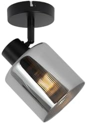 Qazqa Verstellbarer Deckenstrahler, Deckenspot - Laura - Schwarz mit Rauchglas, max. 40W, Geeignet für LED, 12cm, Rund, Ideal als Küche lampe und Wohnzimmerlampe