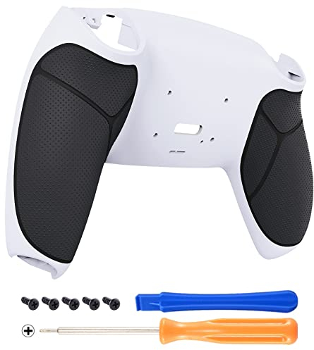 eXtremeRate Carcasa Trasera Rediseñada con Goma en Agarre Compatible Rise Remap Kit para ps5 Mando-No Incluye Control y Rise Remap Board(Negro Blanco)