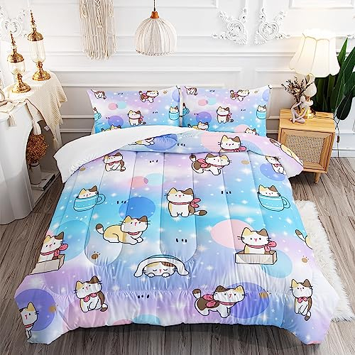 XYNHML Kinder-Bettwäsche-Set mit niedlichem Katzen-Motiv, Doppelbettgröße, 3-teilig, bunt, Regenbogen-Glitzer, Stern, Bettwäscheset mit niedlichen Tieren, Katzenpfoten, Steppbett-Set für Kinder,