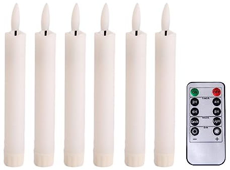 Sharplace 6 Stück LED-Kerzen, Fensterkerzen, Licht, Docht, flammenlose Stabkerzen, Kerzen mit Fernbedienung für Schlafzimmer, Tisch, Halloween, Weiß