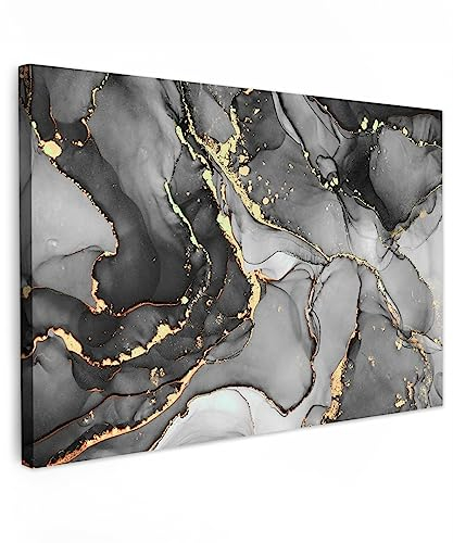 MuchoWow© Wandbilder 90x60 cm Schlafzimmer Home Goldene Deko Wohnung Bild Wohnzimmer Fotoleinwand Wand Bilder Leinwand Wall Decor Marmor - Schwarz - Gold - Grau