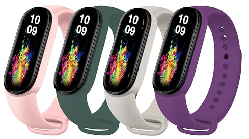 Msksjer 4 Stück Armband kompatibel mit Xiaomi Mi Band 7/Mi Band 6/Mi Band 5 /Amazfit Band 5 für Damen Herren, Weiches Silikon Sport Armbänder für Mi Band 5/6/7
