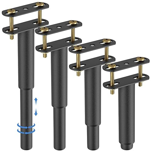 Oursouion 4 Stück Bettfüße verstellbar, Bettbeine Schwarz,Bett bettfuß, Lattenstützbein,Metall-Möbelfüße geeignet für Schrank, Sofa, Bettgestell, Ersatzteile, 17,8 cm - 33 cm