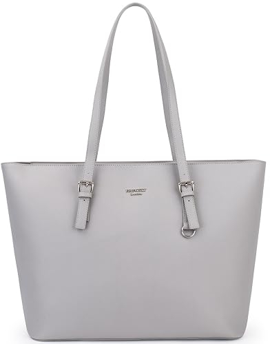 Princely London XXL Shopper Beverly - Graue Damen Handtasche aus Veganem Leder, Extra Große Schultertasche mit Reißverschluss, Viel Platz für Arbeit, Schule & Freizeit, Elegant und Praktisch