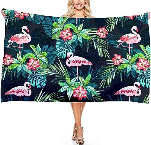 Serviette De Plage en Microfibre, Impression 3D en Flore Animal Flamant Rose Rectangulaire Leger Drap De Plage Anti Sable Absorbant Couverture De Voyage Châle pour Natation Sport 80 X 160 Cm
