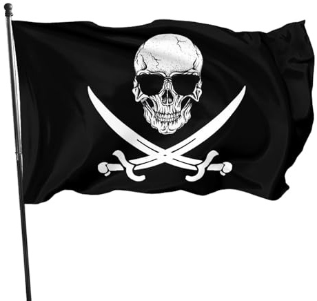 zyatbwi Piratenschädel-Flagge, Jolly Roger-Flagge, 90 x 152 cm, für Zuhause, Outdoor, Innenbereich, Garten, Heimdekoration, Banner