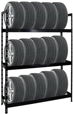 PROREGAL Reifenregal Tiger XL | HxBxT 200x150x45 cm | 300kg Fachlast | bis zu 18 Reifen (205/55 R16) | Schwarz | Werkstattregal, Lagerregal, Kellerregal