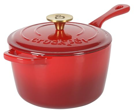 Crock-Pot 3 Qt European Enameled Cast Iron Sauce Pan W/Lid - Gradient Red